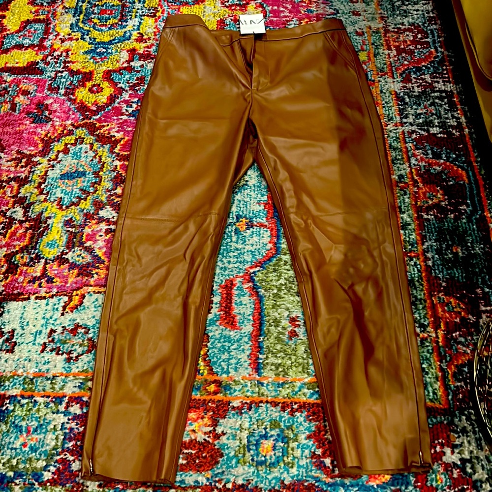 Zara Faux Leather Pants in Cognac